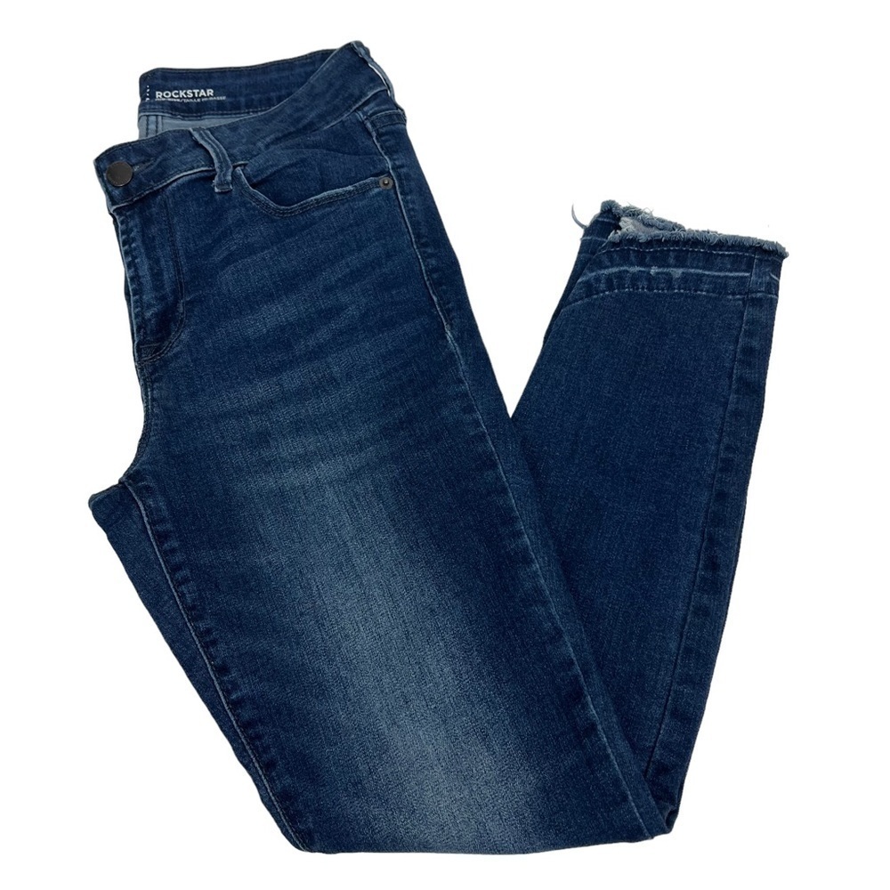 Old Navy Rockstar Women’s Blue Jeans Sz 4 Dark Wash Mid-Rise Stretch Distressed - Picture 5 of 12